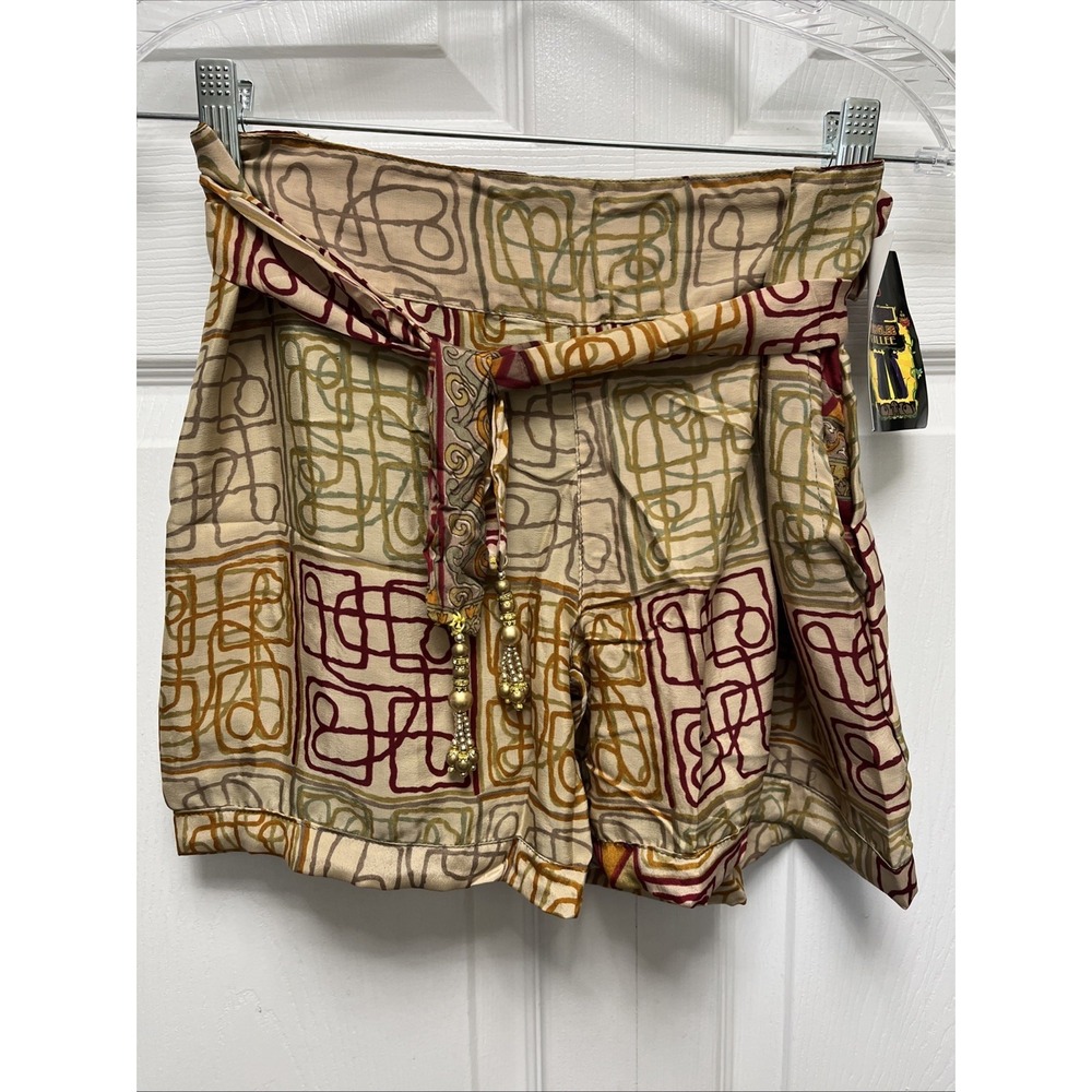 Junglee Billee Shorts Floral Print Tie Waist Beaded Accents Boho Free Size S/M